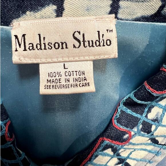 Madison Studio, Blue, Aztec Embroidery Button Top, Women's L - Picture 3 of 15
